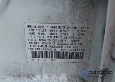 2013 Honda Fit Sport z USA, uszkodzony, nr VIN JHMGE8H50DC000338